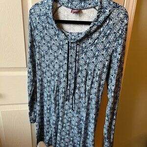 Salaam Long Sleeve Cowl Neck Tunic Indigo Blue Pockets